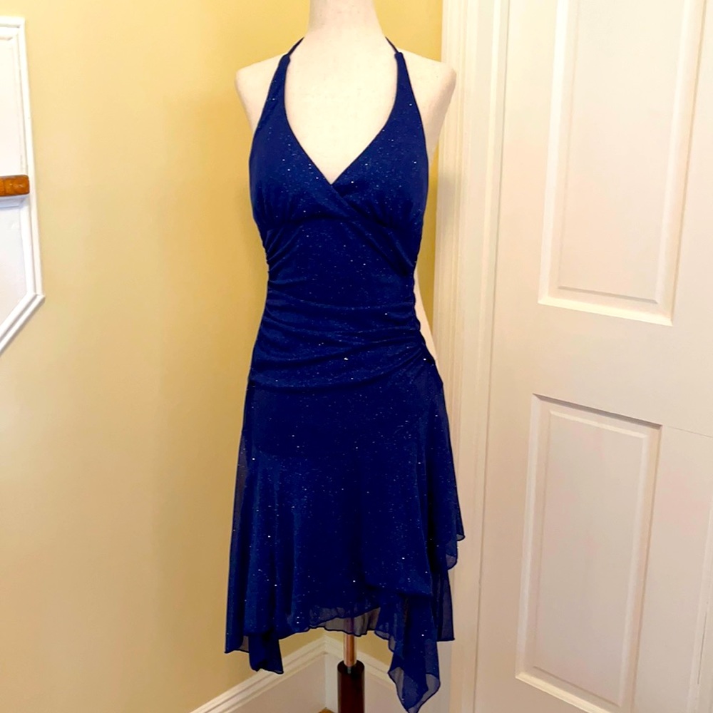 Asymmetric sparkling navy cocktail dress